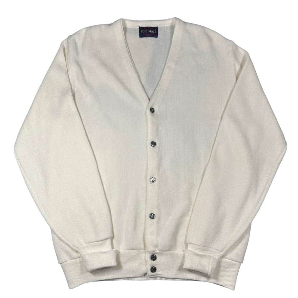 Vintage 90s White Cardigan Sweater Orlon Acrylic USA Made Pine State
